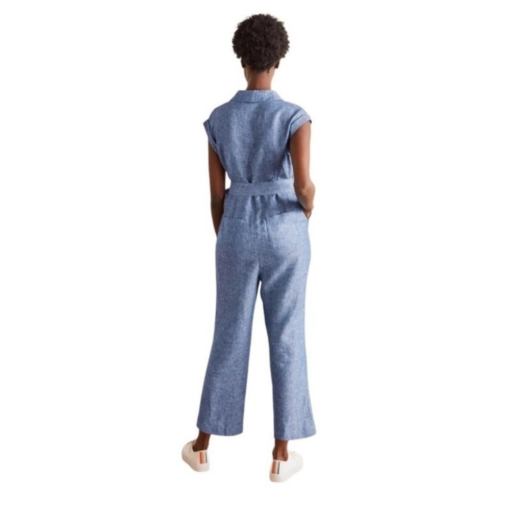 Boden Jumpsuit Women's 8 Tall Catriona Linen Blue Chambray Tie Belt Missing - Picture 15 of 15